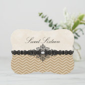 Gold Glitter Chevron & Damask Sweet16 Uitnodiging (Staand voorkant)