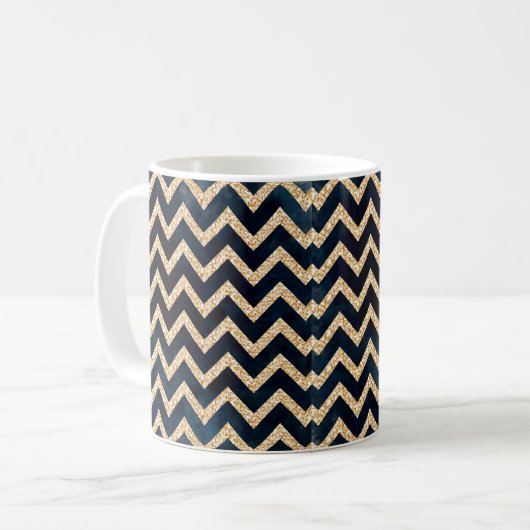 Gold Glitter Chevron Dark Indigo Blue Modern Koffiemok (Voorkant links)