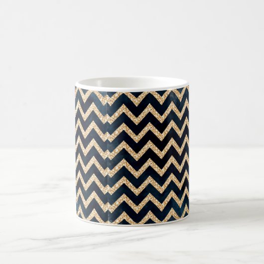 Gold Glitter Chevron Dark Indigo Blue Modern Koffiemok (Center)