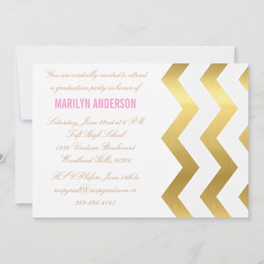 Gold Glitter Chevron Foto Afstuderen Kaart (Achterkant)