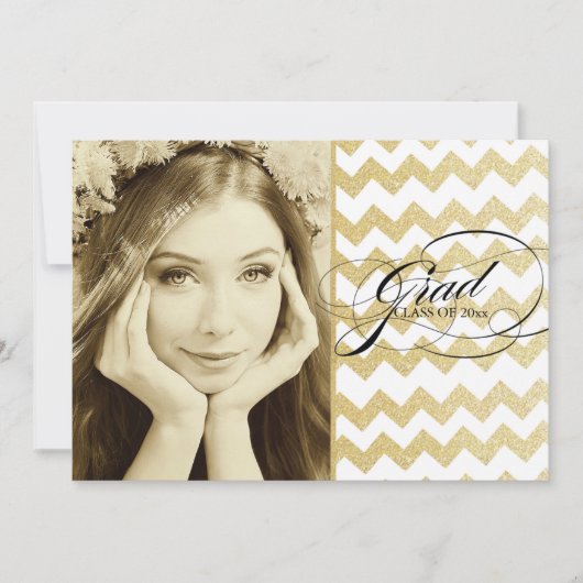 Gold Glitter Chevron Graduation Invitations Kaart (Voorkant)