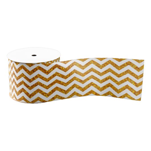 Gold Glitter Chevron Holiday Satin Ribbon Grosgrain Lint (Spoel)