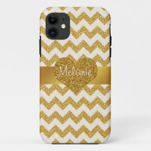 Gold Glitter Chevron Monogram iPhone met hart Case-Mate iPhone Case