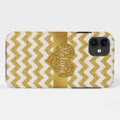 Gold Glitter Chevron Monogram iPhone met hart Case-Mate iPhone Case (Achterkant (horizontaal))