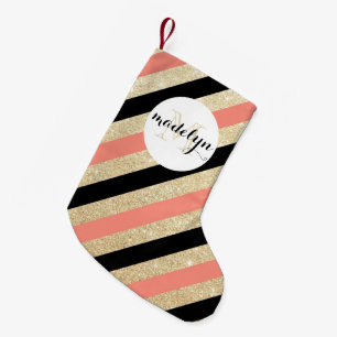 Gold Glitter Chevron Monogram Stocking Kleine Kerstsok
