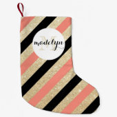 Gold Glitter Chevron Monogram Stocking Kleine Kerstsok (Voorkant)