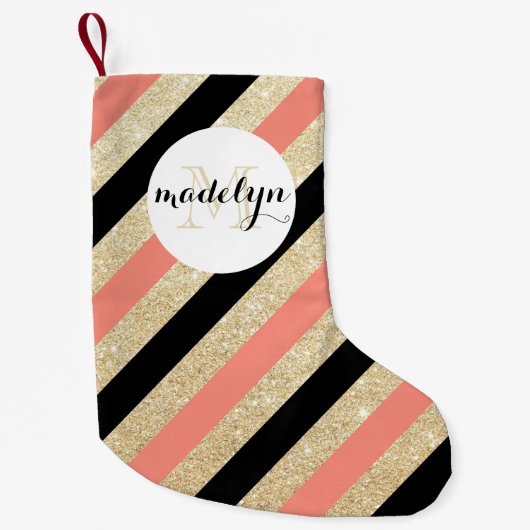Gold Glitter Chevron Monogram Stocking Kleine Kerstsok (Voorkant)