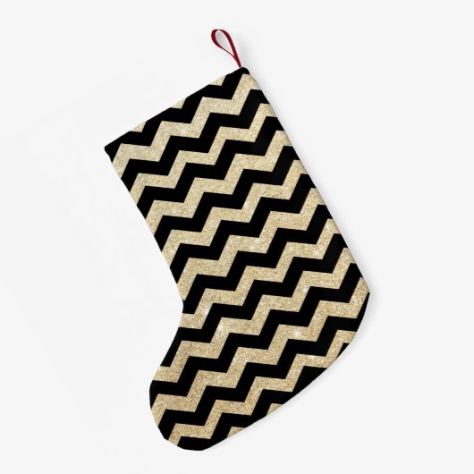 Gold Glitter Chevron Monogram Stocking Kleine Kerstsok (Achterkant (Hangend))