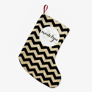 Gold Glitter Chevron Monogram Stocking Kleine Kerstsok