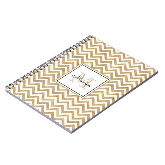Gold Glitter Chevron Pattern Monogram Notitieboek (Linkerzijde)