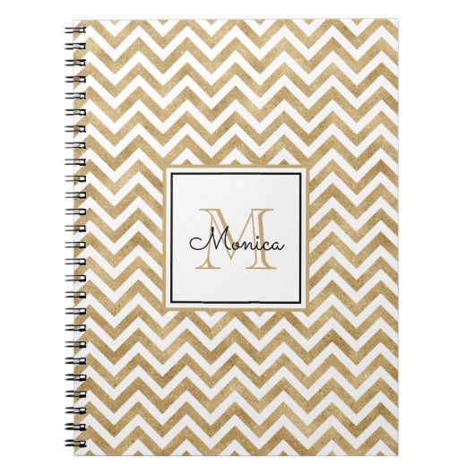 Gold Glitter Chevron Pattern Monogram Notitieboek (Voorkant)