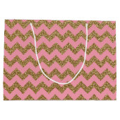 Gold Glitter Chevron Pattern op Roze Large Cadeautasje (Achterkant)