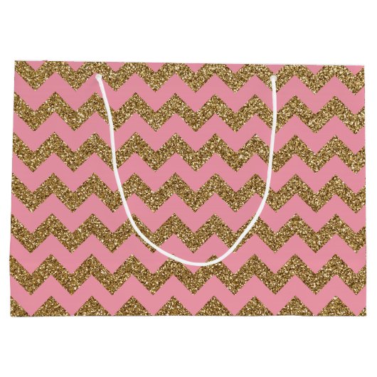 Gold Glitter Chevron Pattern op Roze Large Cadeautasje (Achterkant)