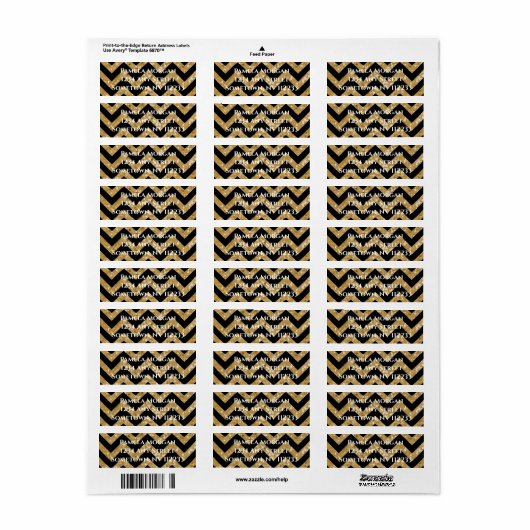 Gold Glitter Chevron Return-adreslabel Etiket (Full Sheet)