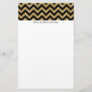 Gold Glitter Chevron Stationery Briefpapier