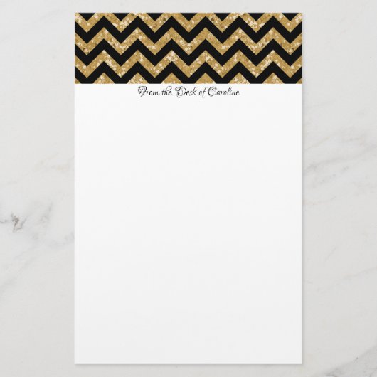 Gold Glitter Chevron Stationery Briefpapier (Voorkant)