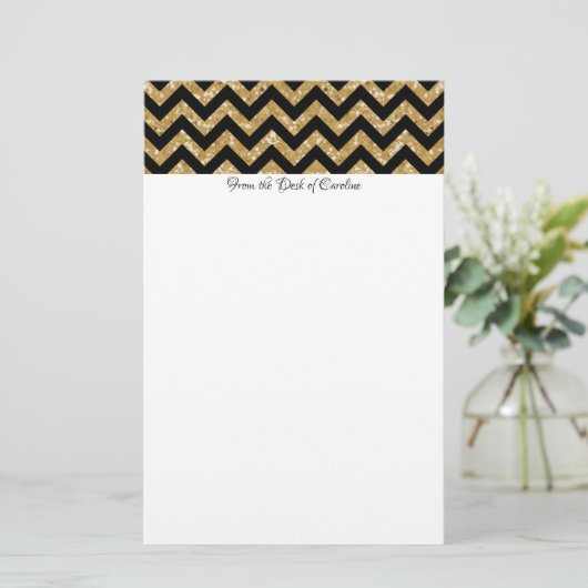 Gold Glitter Chevron Stationery Briefpapier (Staand voorkant)