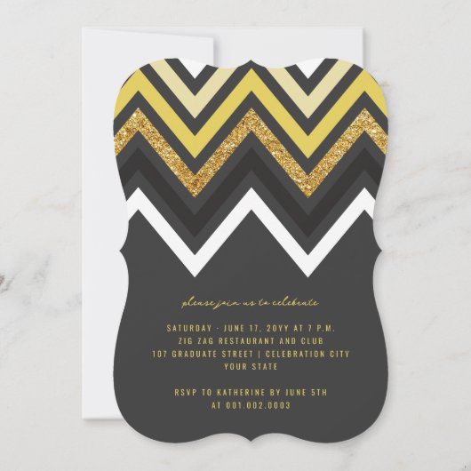 Gold Glitter Chevron Stripes Chic Graduparty Kaart (Achterkant)