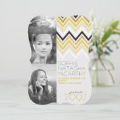 Gold Glitter Chevron Stripes Chic Graduparty Kaart (Staand voorkant)