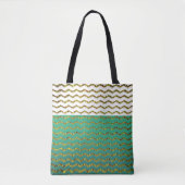 Gold Glitter Chevron White Turquoise Green Ombre Tote Bag (Voorkant)