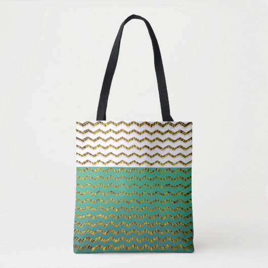 Gold Glitter Chevron White Turquoise Green Ombre Tote Bag (Voorkant)