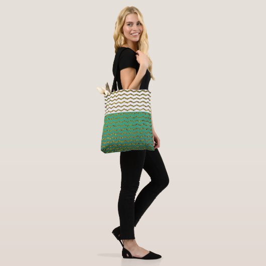 Gold Glitter Chevron White Turquoise Green Ombre Tote Bag (Op model)