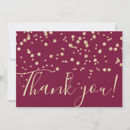Gold Glitter Chic Confetti Burgundy Red Typografie Bedankkaart