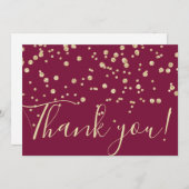 Gold Glitter Chic Confetti Burgundy Red Typografie Bedankkaart (Voorkant / Achterkant)