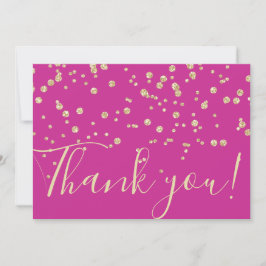 Gold Glitter Chic Confetti Fuschia Typografie Bedankkaart
