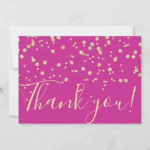 Gold Glitter Chic Confetti Fuschia Typografie Bedankkaart