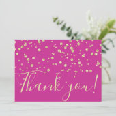 Gold Glitter Chic Confetti Fuschia Typografie Bedankkaart (Staand voorkant)
