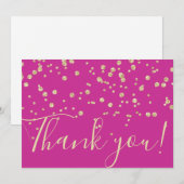 Gold Glitter Chic Confetti Fuschia Typografie Bedankkaart (Voorkant / Achterkant)