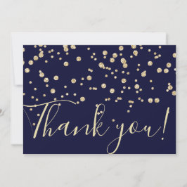 Gold Glitter Chic Confetti Navy Blue Typografie Bedankkaart