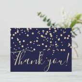 Gold Glitter Chic Confetti Navy Blue Typografie Bedankkaart (Staand voorkant)