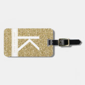 Gold Glitter Chic Minimal Moderne Monogrammen Bagagelabel (Voorkant horizontaal)