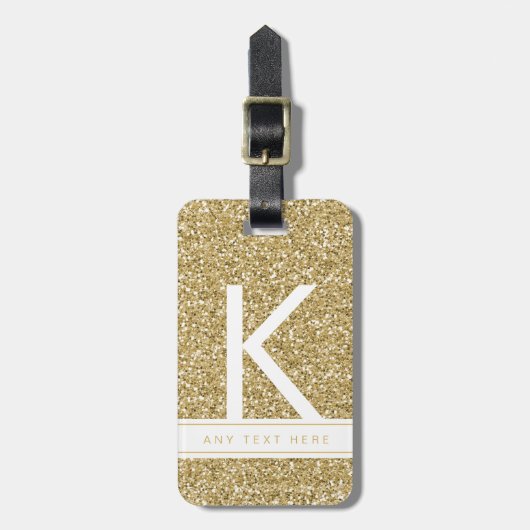 Gold Glitter Chic Minimal Moderne Monogrammen Bagagelabel (Voorkant verticaal)