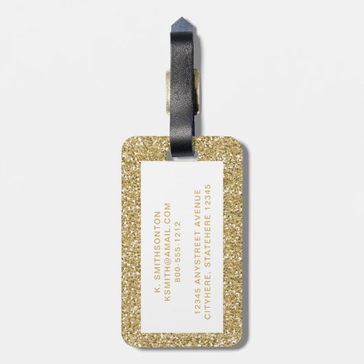 Gold Glitter Chic Minimal Moderne Monogrammen Bagagelabel (Achterkant verticaal)