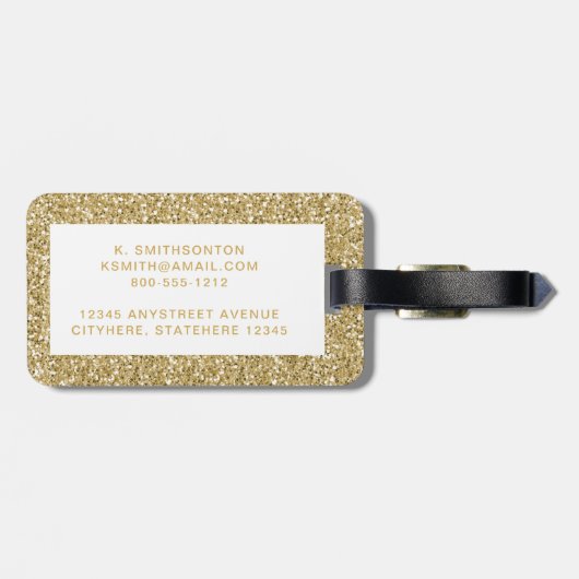 Gold Glitter Chic Minimal Moderne Monogrammen Bagagelabel (Achterkant horizontaal)