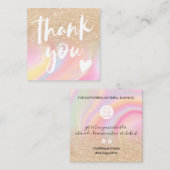Gold glitter chic regenboogpastel bedankt vierkante visitekaartje (Voorkant / Achterkant)