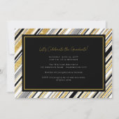 Gold Glitter Chic Stripes Foto Graduparty Kaart (Achterkant)
