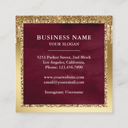 Gold Glitter Chocolate Burgundy Cake Bakery Vierkante Visitekaartje (Achterkant)