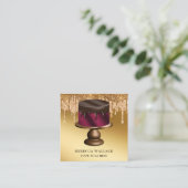 Gold Glitter Chocolate Burgundy Cake Bakery Vierkante Visitekaartje (Staand voorkant)