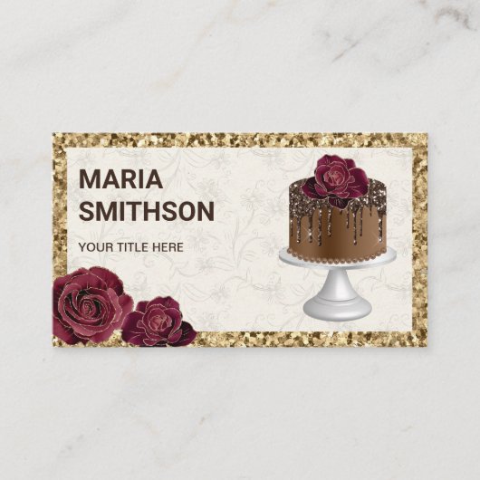 Gold Glitter Chocolate Cake Pastry Chef Bakery Visitekaartje (Voorkant)