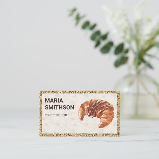 Gold Glitter Chocolate Croissant Bakery Visitekaartje (Staand voorkant)