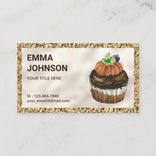 Gold Glitter Chocolate Cupcake Pastry Chef Bakery Visitekaartje (Voorkant)