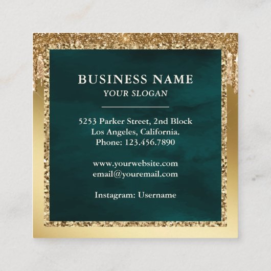 Gold Glitter Chocolate Drivers Blauwgroen koekjesb Vierkante Visitekaartje (Achterkant)