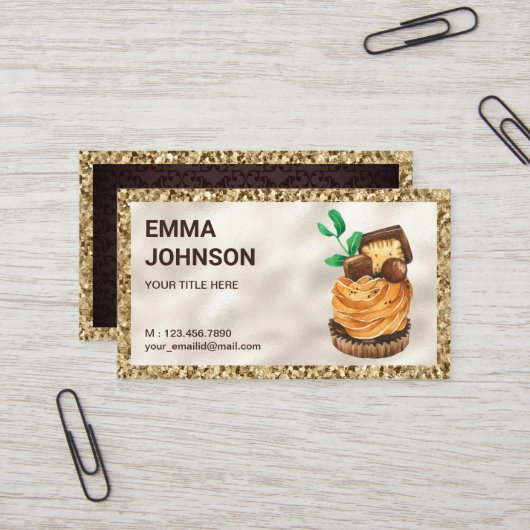 Gold Glitter Chocolate Tart Pastry Chef Bakery Visitekaartje (Voorkant / Achterkant in situ)