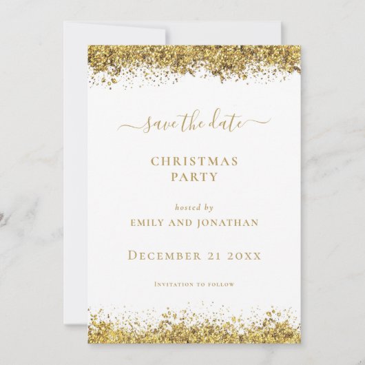 Gold Glitter Christmas Party Save the Date card Kaart (Voorkant)