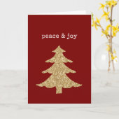 Gold Glitter Christmas Tree Red Peace Joy Kaart (Gele Bloem)