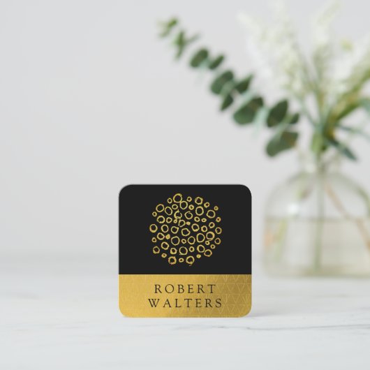 Gold Glitter Circle Folie Patroon | Goudstrim Vierkante Visitekaartje (Staand voorkant)